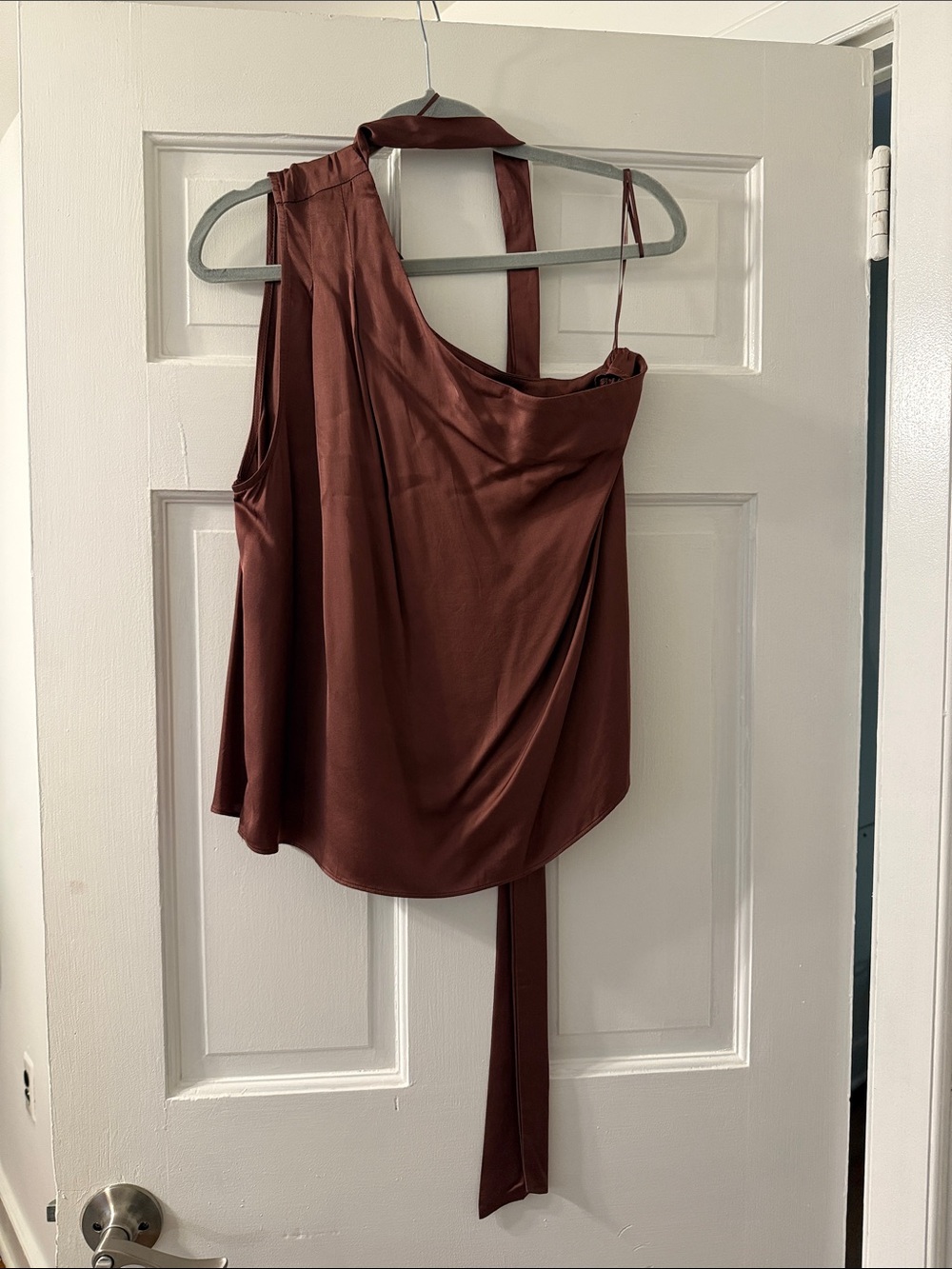 Astr Satin One-Shoulder Burgundy Top